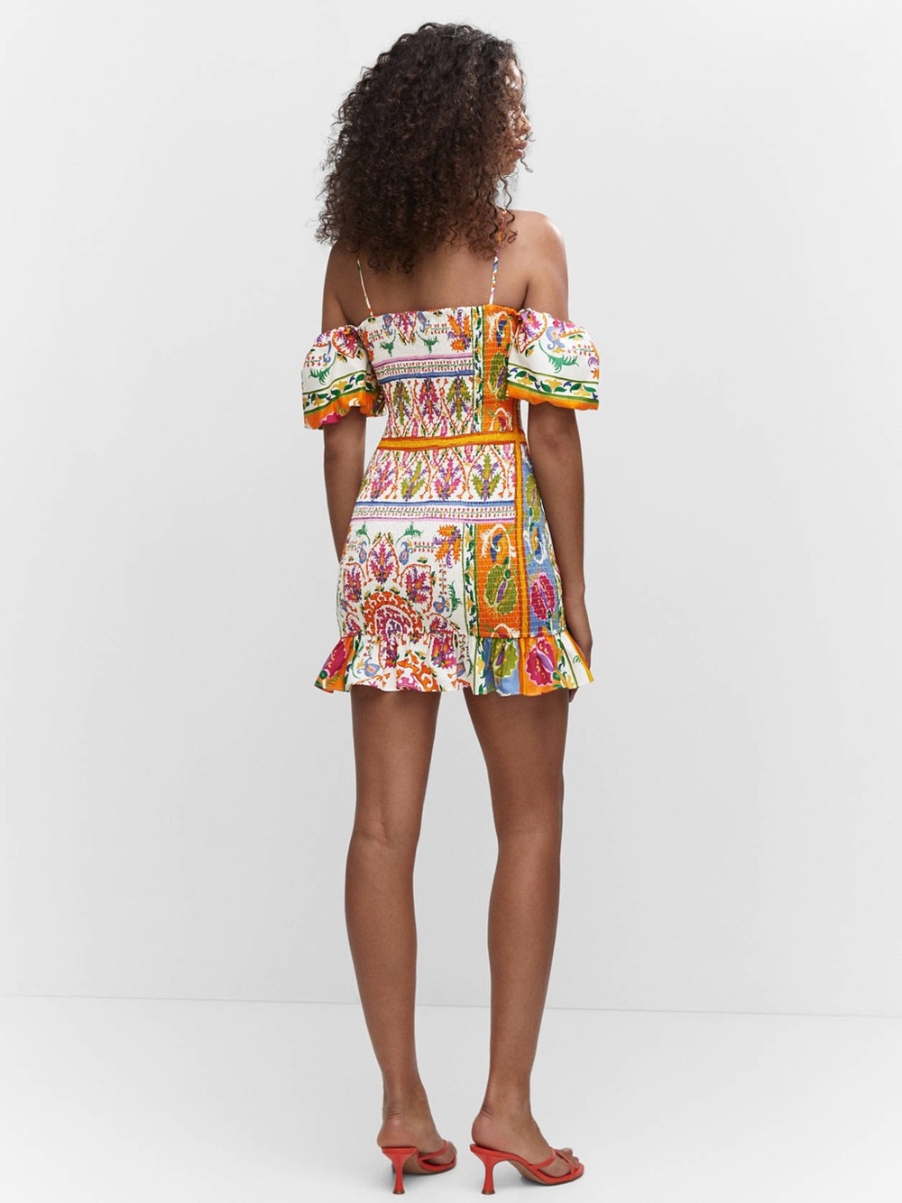 MANGO RUFFLED DRESS WITH PUFFED SLEEVES